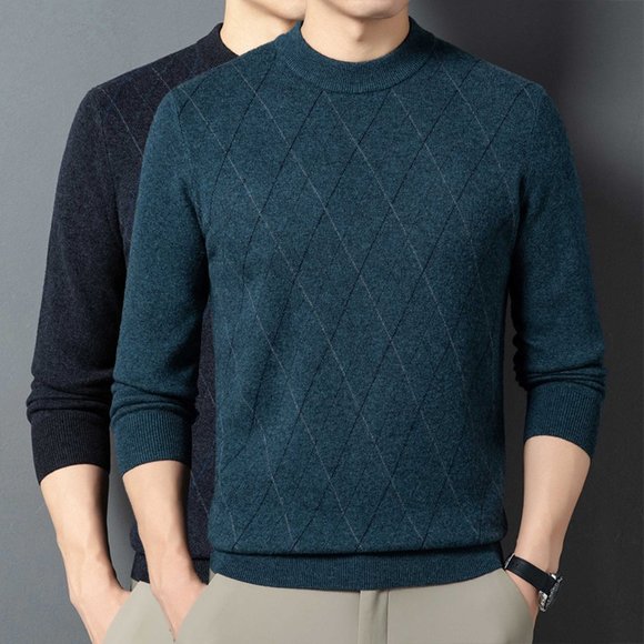 Light Luxury - Men's Plaid Cashmere Sweater - Picture 1 of 13